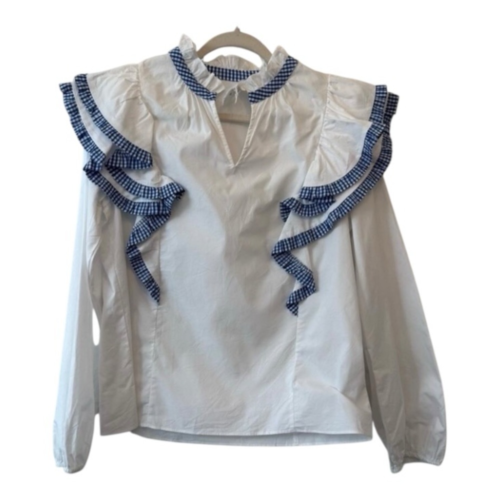 Tuckernuck Hyacinth House Roman Sleeve Gingham Cotton Poplin Top Sz XS - Picture 2 of 5